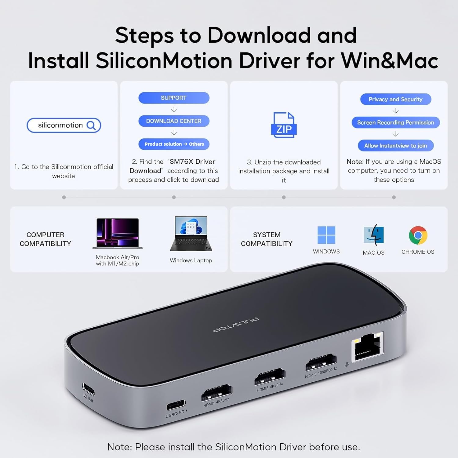 Amazon | PULWTOP ノートパソコン用ドッキングステーション - トリプル